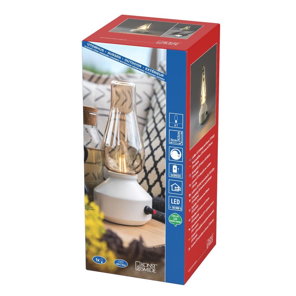 Nostalgic table lamp Tabbie white rechargeable KonstSmide 7318300030324
