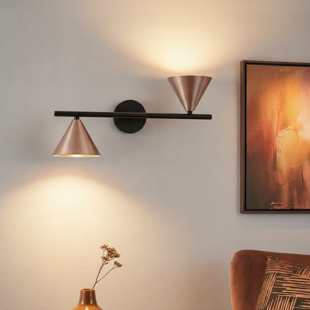 Wall lamp Conico Double black with coffee brown