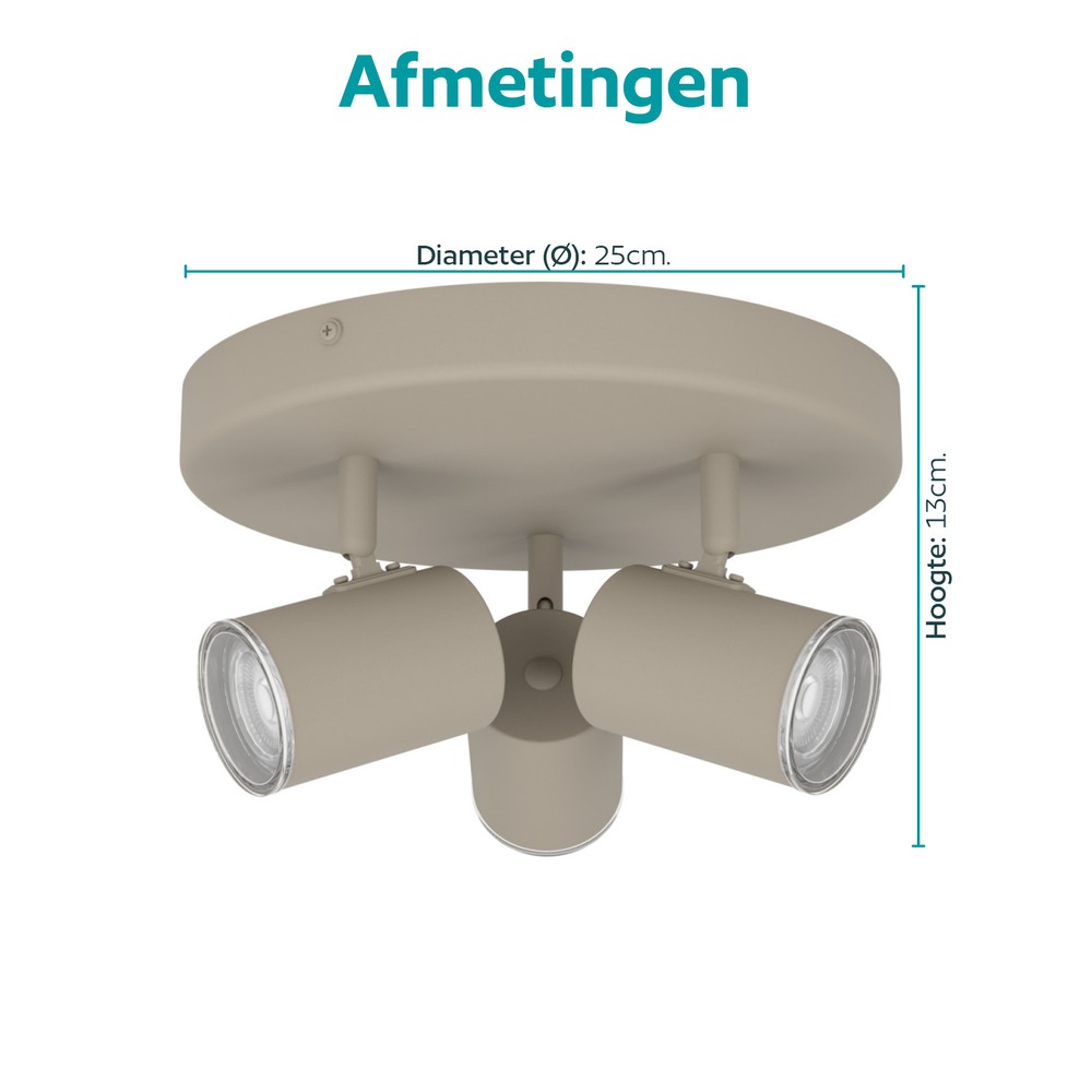 Surface-mounted spot 3-lights Consuma 1 sand brown Ø 25cm Eglo 9008606397280