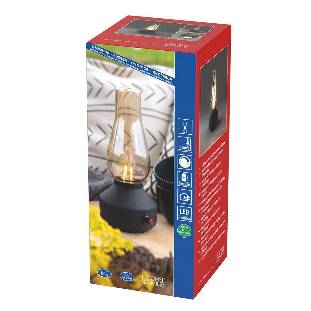 Nostalgic table lamp Tabbie Black rechargeable KonstSmide 7318300030331