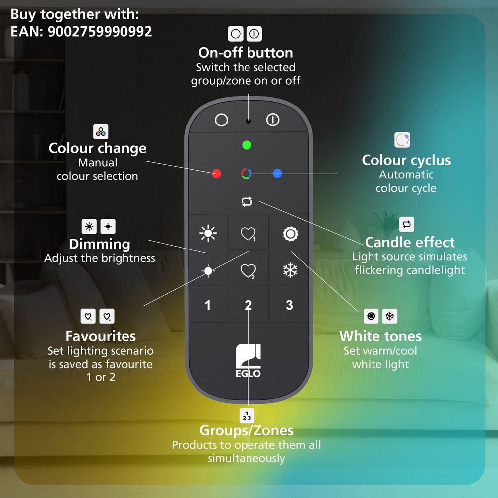 Smart wall lamp Flatron-Z Black Eglo 9008606390557