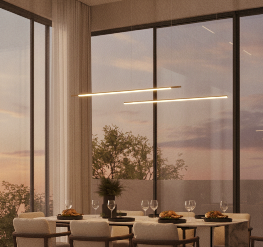 Sleek pendant lamp Brillia gold 161cm