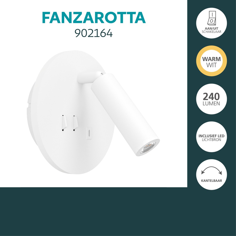Bedside lamp Fanzarotta white round Eglo 9008606356843