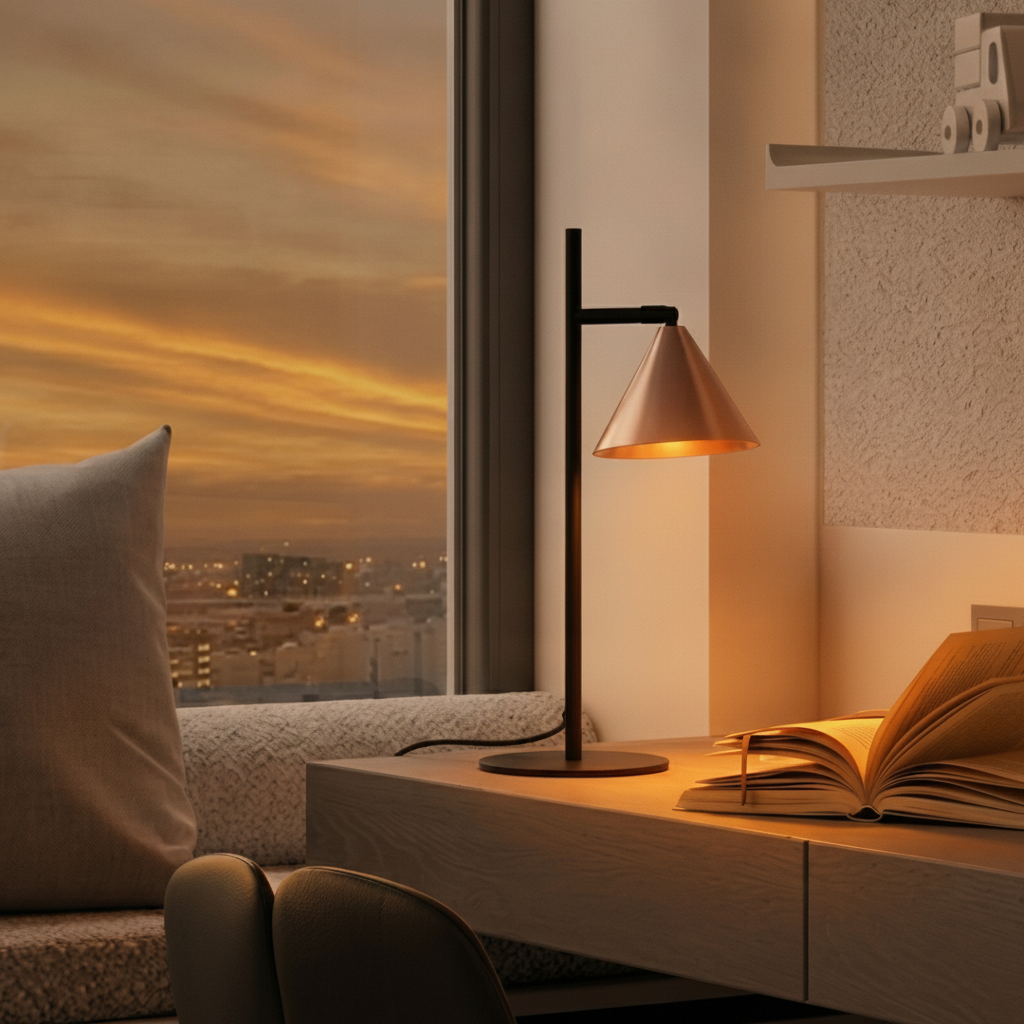 Table lamp Conico black with coffee brown