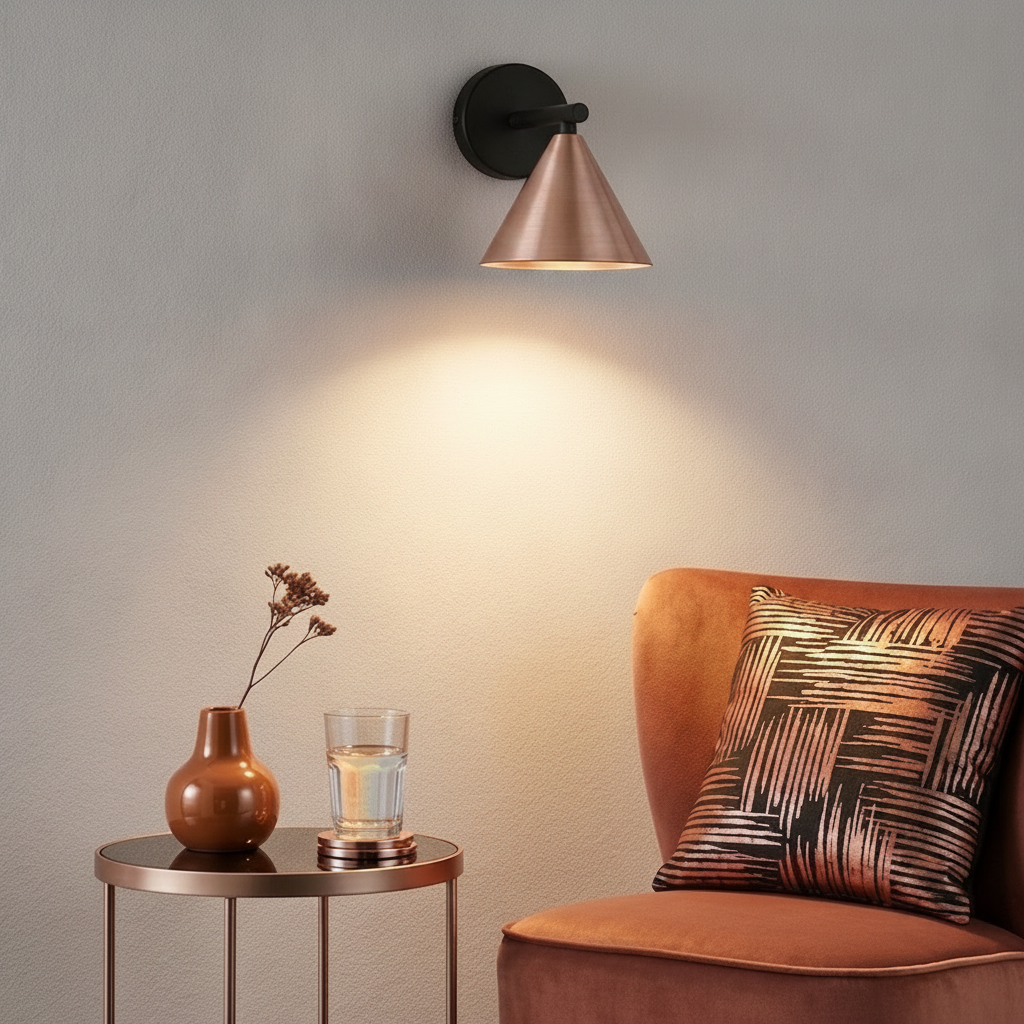 Wall lamp Conico Single black with coffee brown