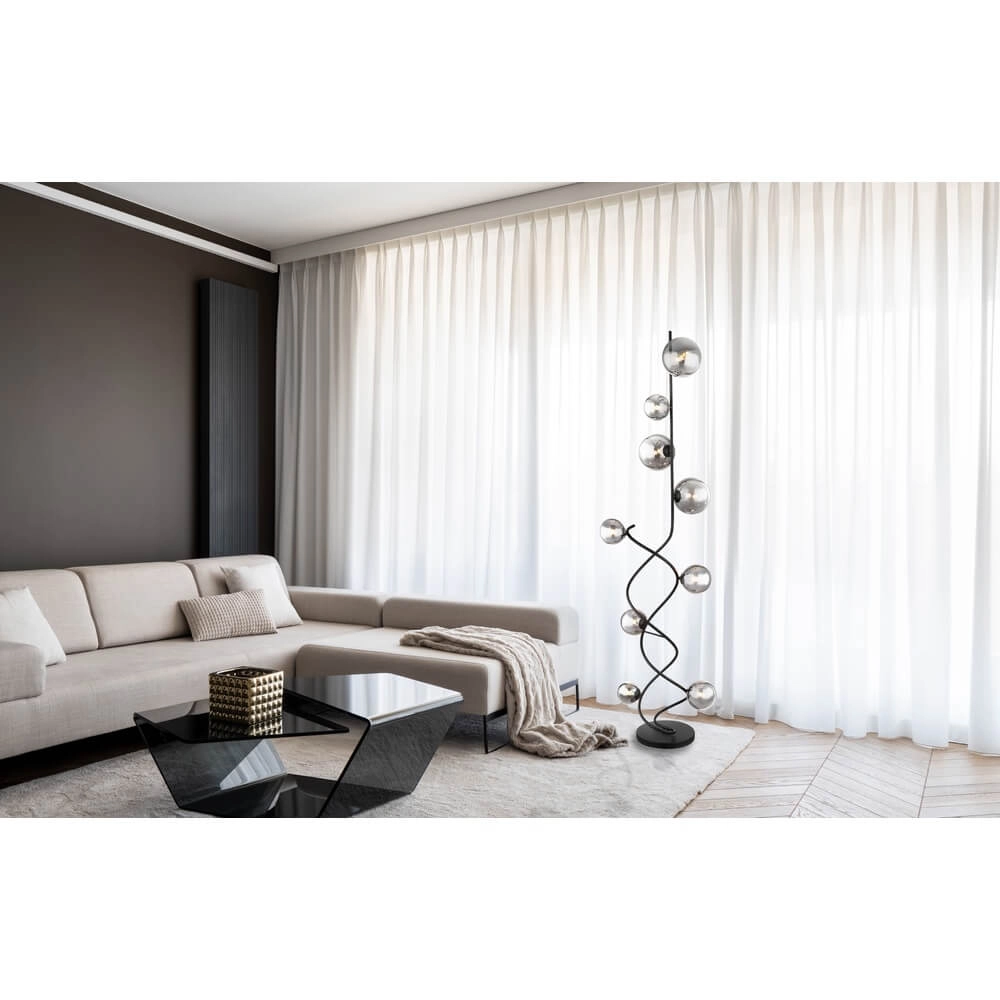 Black floor lamp Riha 9-light Globo 9007371445806