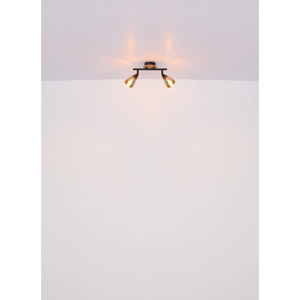 2-light ceiling lamp Mubby black with wood look Globo 9007371445868