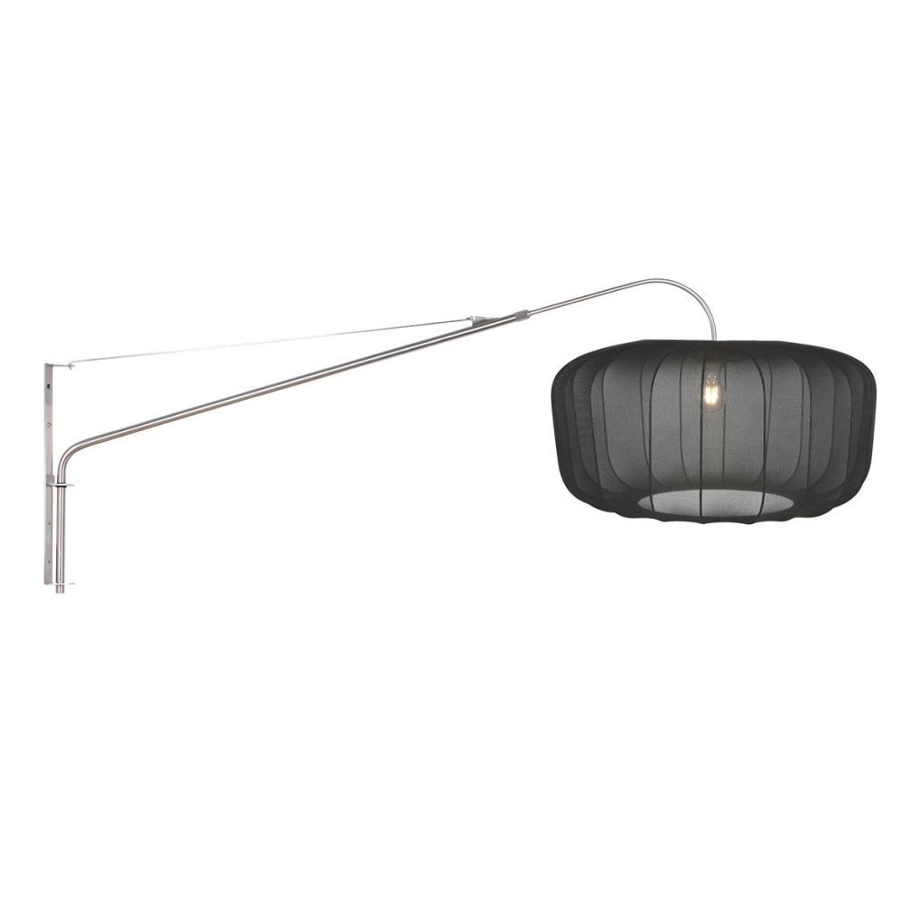 Wall lamp Vela Lino metal grey with black shade Ø60cm