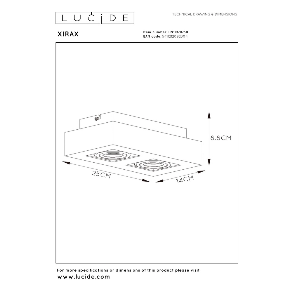 Ceiling spotlight Xirax 2 x 5W black Lucide 5411212092304