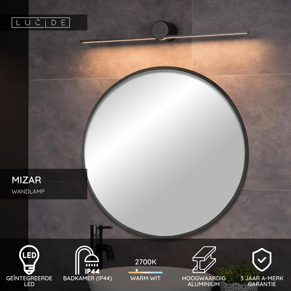 Sleek bathroom wall lamp Mizar IP44 60cm black Lucide 5411212126924