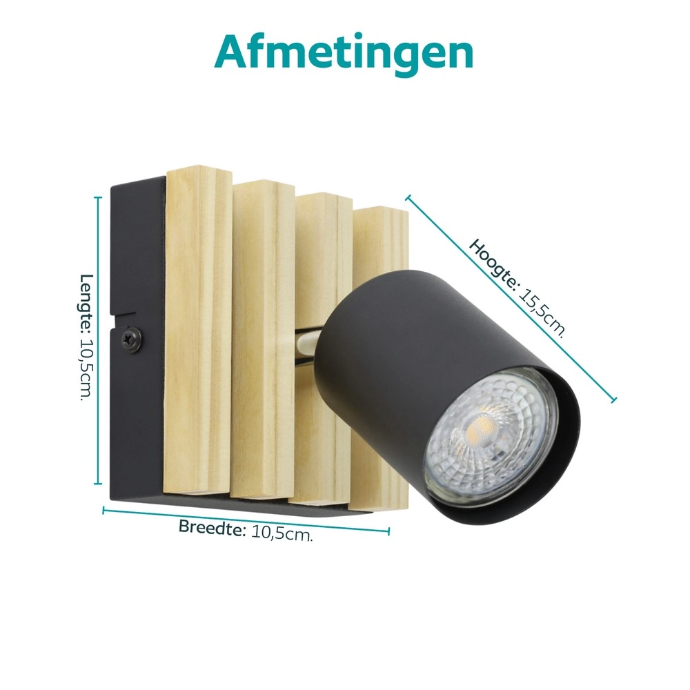 Modern spotlight Cembrano Single black with wood Eglo 9008606389049