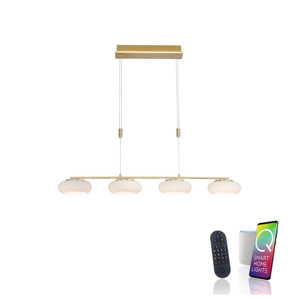4-light pendant lamp Q-Etienne brass straight Paul Neuhaus 4012248350478