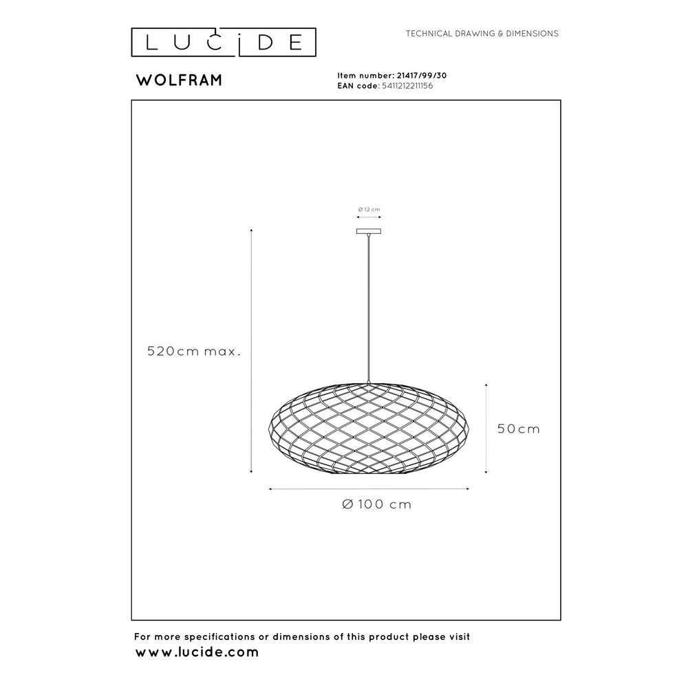 Vide pendant lamp Wolfram 3-light black Lucide 5411212211156