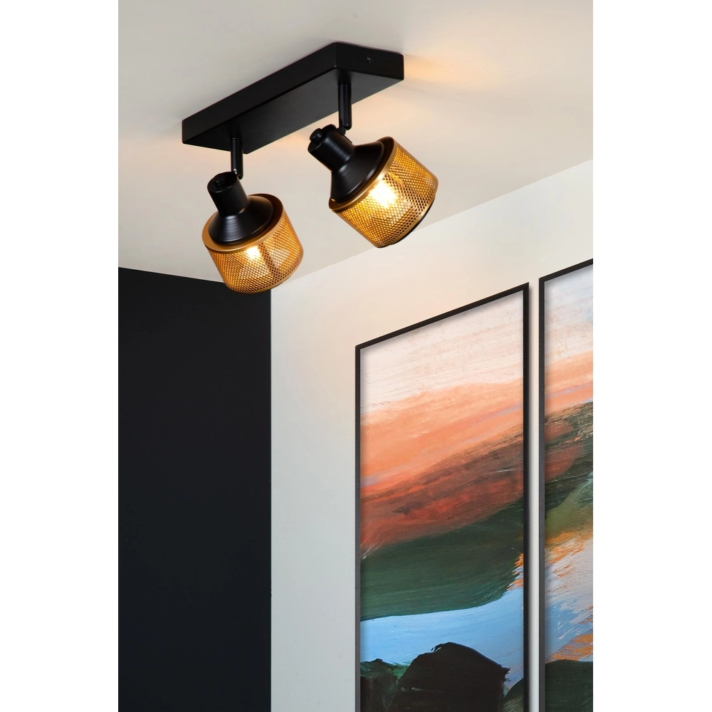 Ceiling lamp Rafa 2-light black with copper Lucide 5411212771292