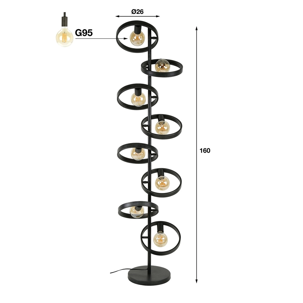 Rings floor lamp Hover 160cm - 8x E27 - charcoal Lyora 8716803513327