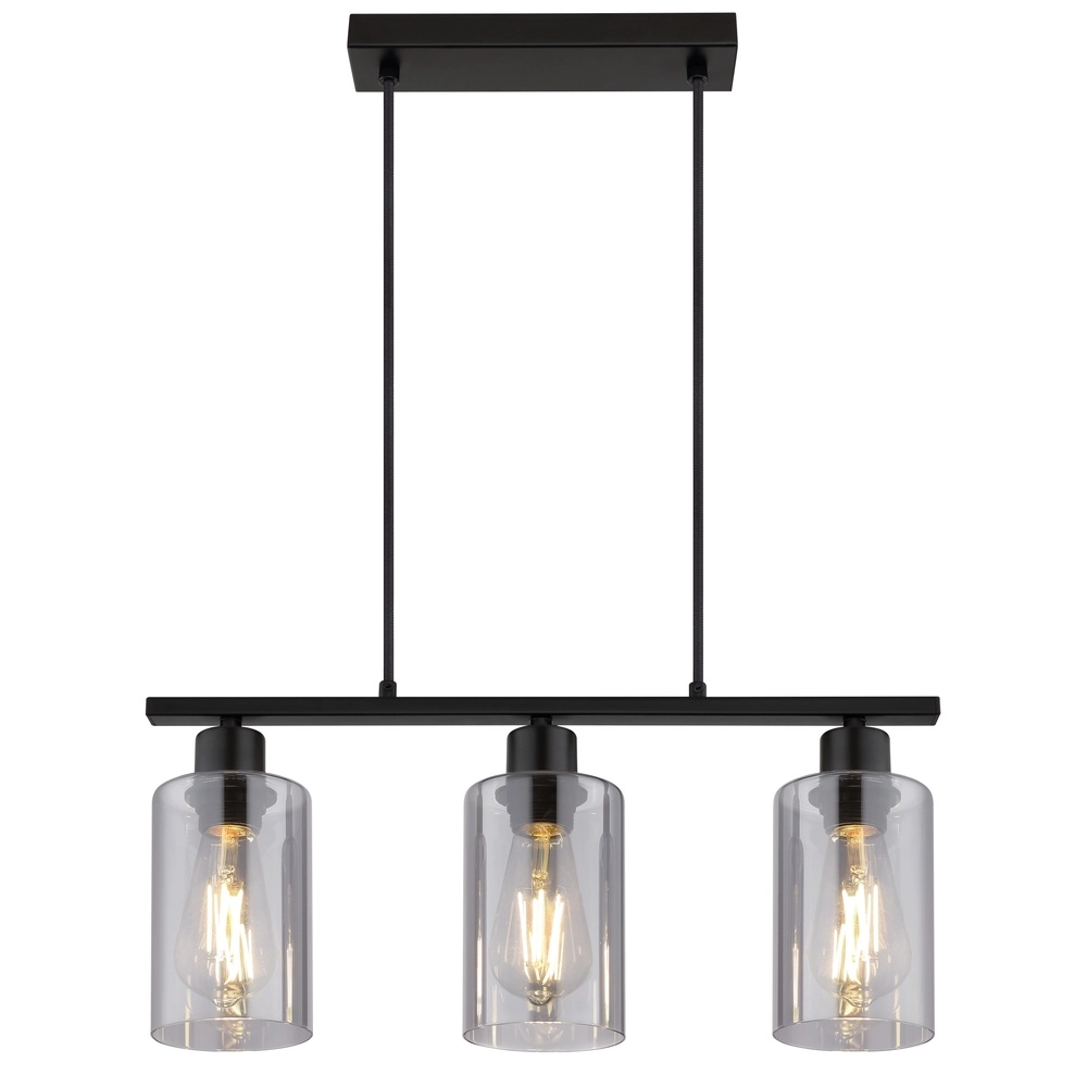 Pendant lamp Hadera 3-light black with smoke glass Globo 9007371578689