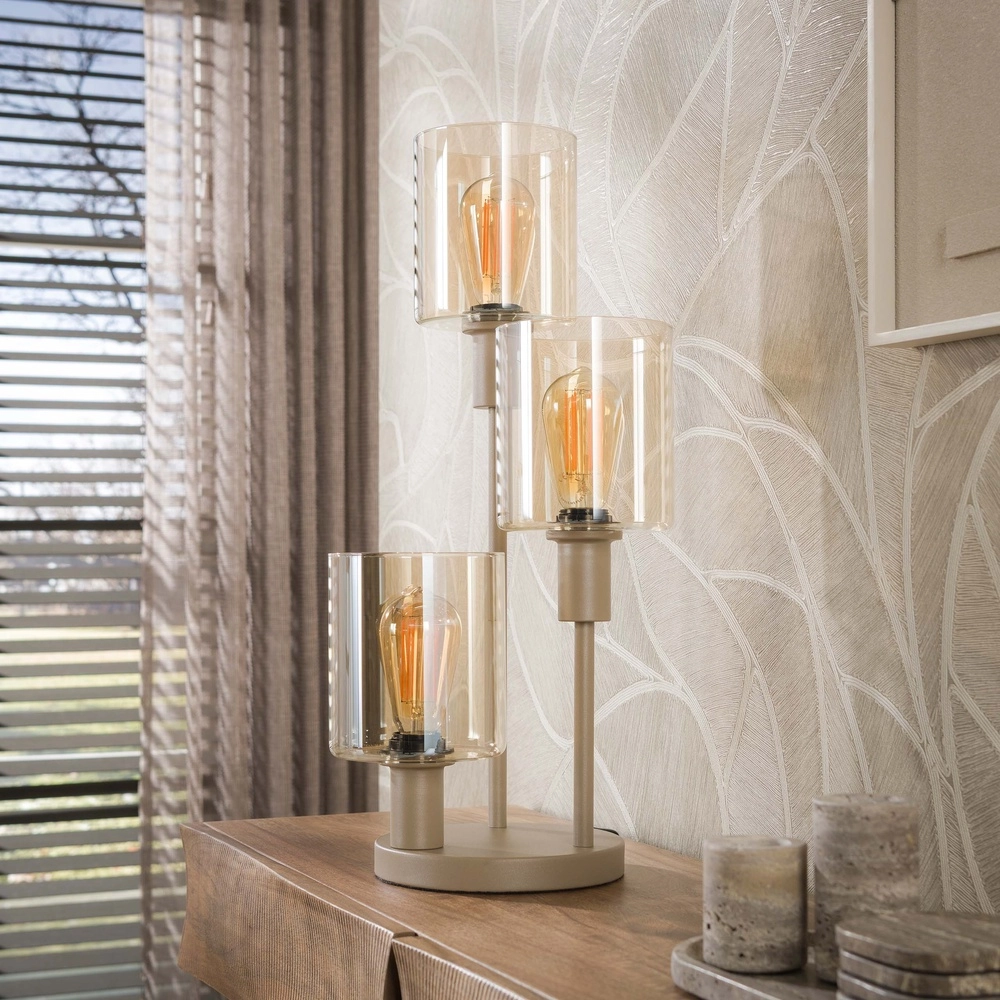 Design tafellamp Sepiora 3-lichts zand bruin Lyora 8716803515314