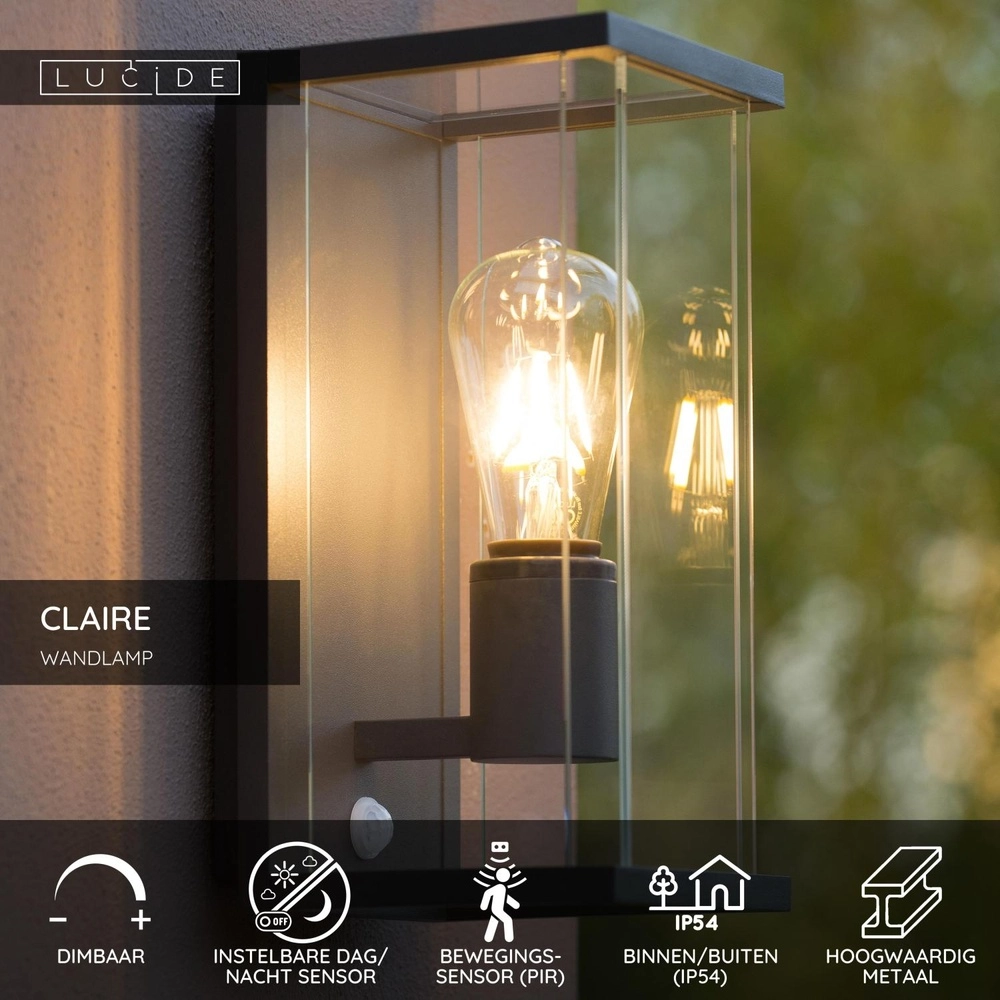 Sleek wall lamp Claire with sensor anthracite Lucide 5411212271563
