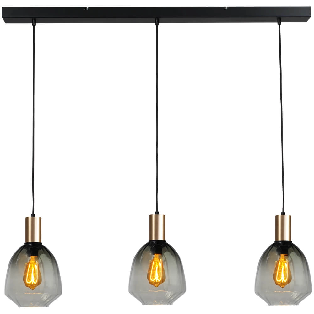 3-light hanging lamp - gold - Porto with Nicolette green glasses