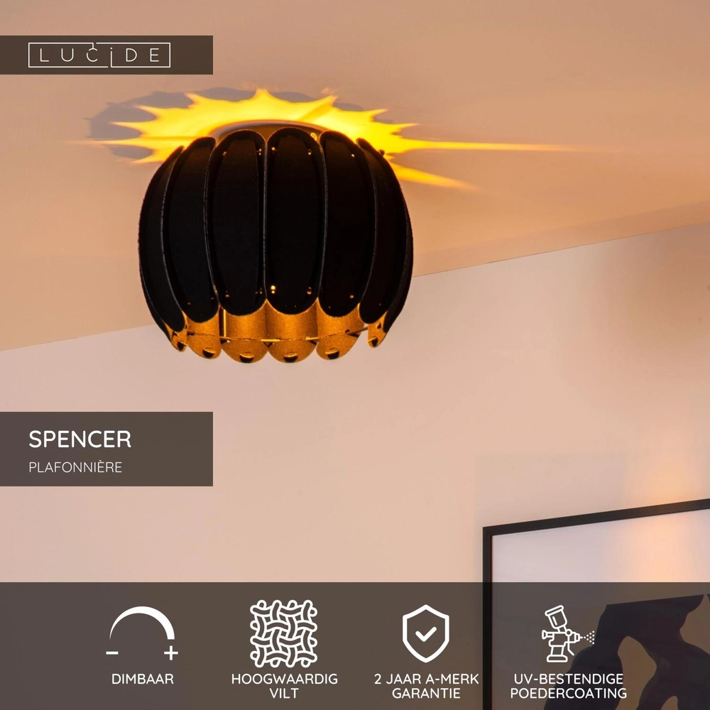 Ceiling lamp Spencer Ø 30cm black Lucide 5411212343642
