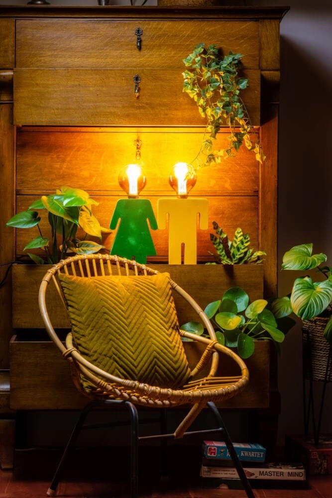 Wooden table lamp Eve Velvet green ETH 8720195301530