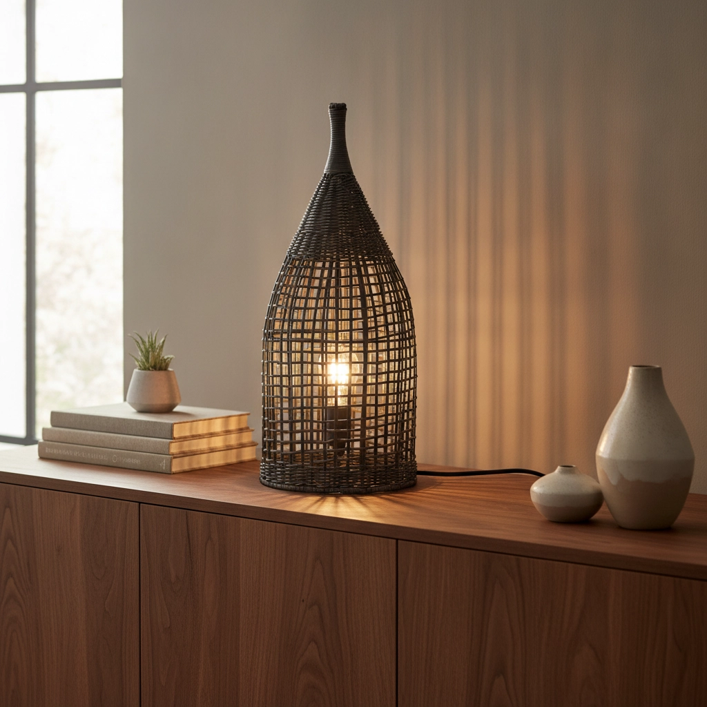 Bohemian floor lamp Naos rattan 54,5H black