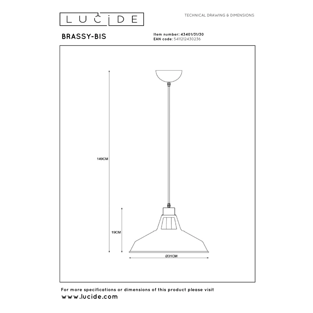 Industrial pendant lamp Brassy-Bis black Ø 31cm Lucide 5411212430236