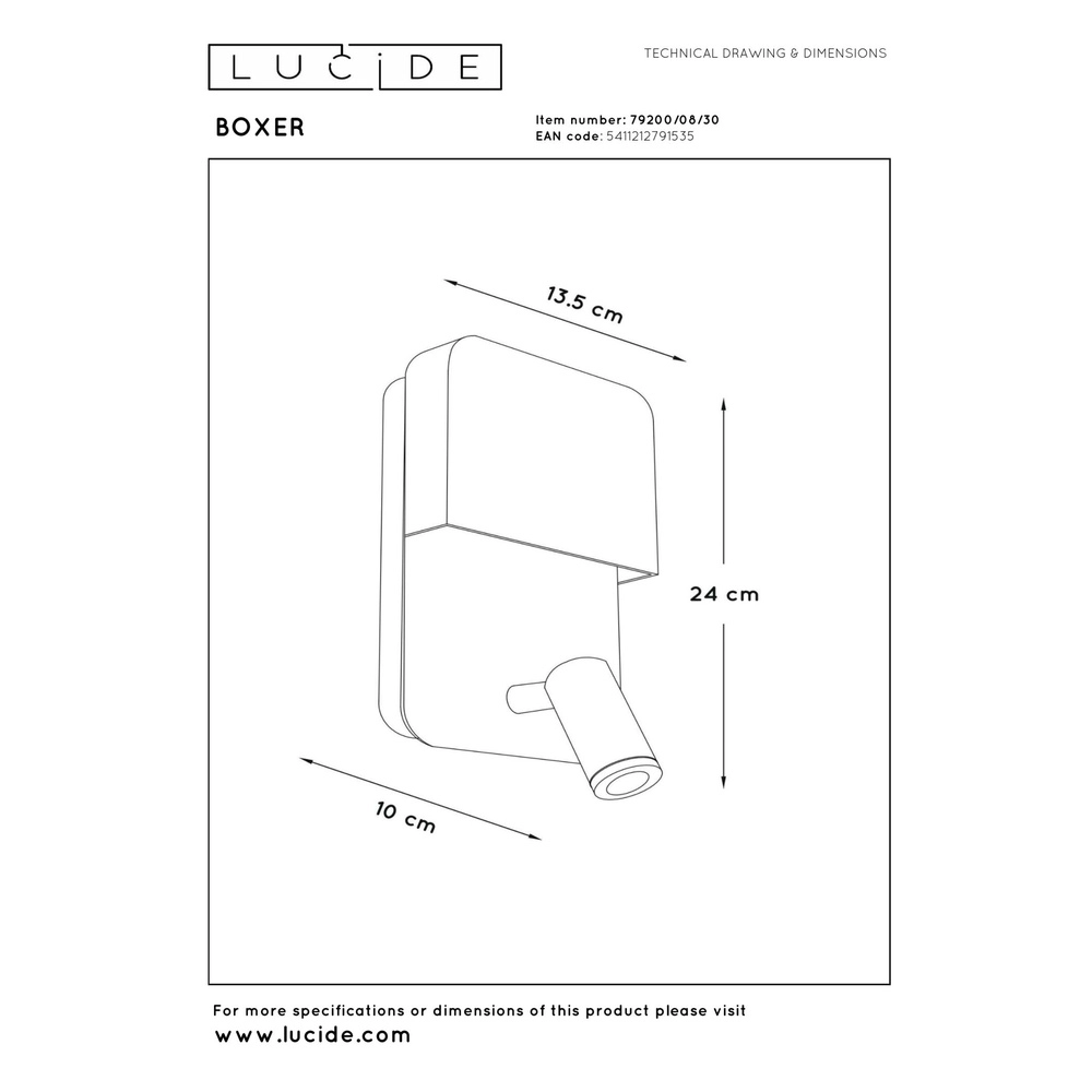 Bedside lamp Boxer black with USB charging point Lucide 5411212791535