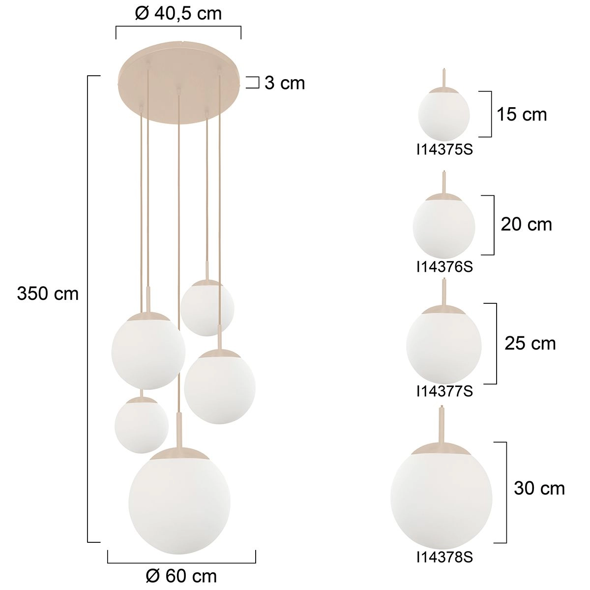 5-light vide pendant lamp Bollique Sand with opal glass Steinhauer 8712746187182
