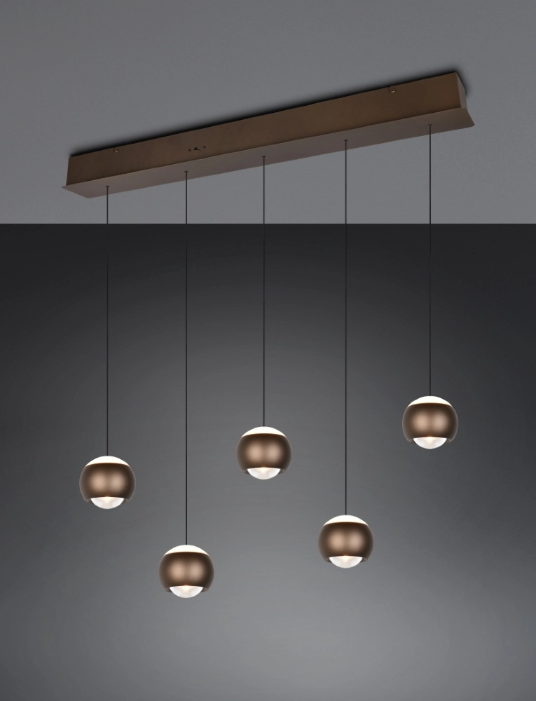 5-light LED pendant light Orbit Dining Table - Platinum Brown
