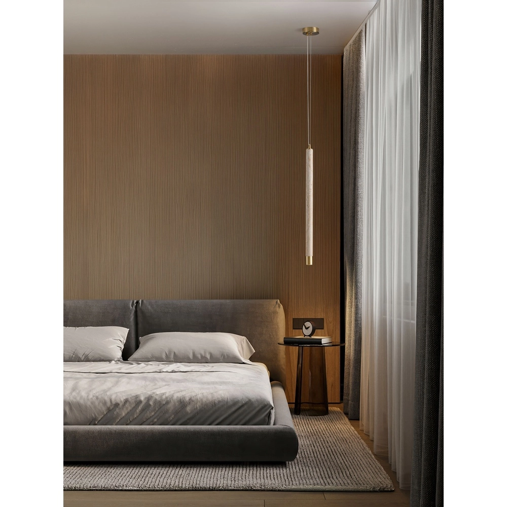 Modern pendant lamp Muse Gold with sand brown travertine