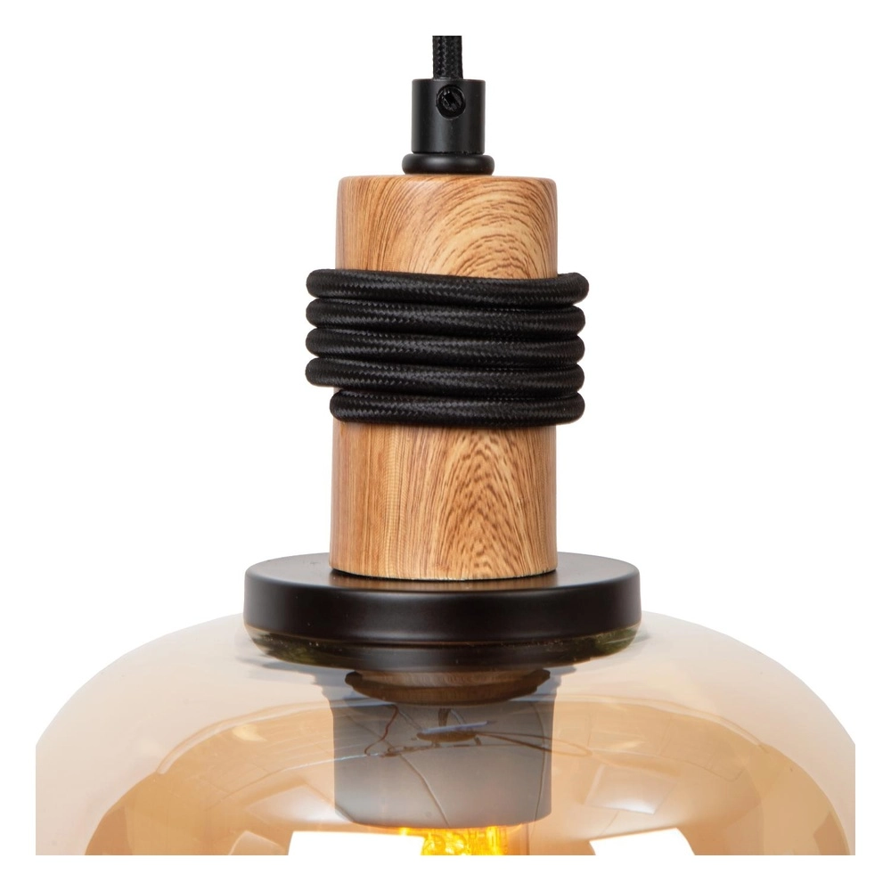 Pendant lamp Ilona Ø 18cm black with amber glass Lucide 5411212452658