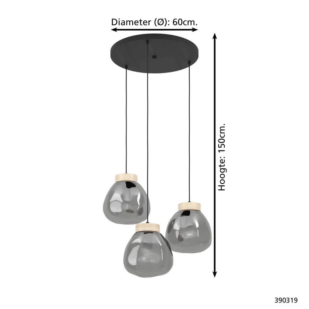 Round hanging lamp Magacela 3-light with smoke glass Stars of Light 9008606274505