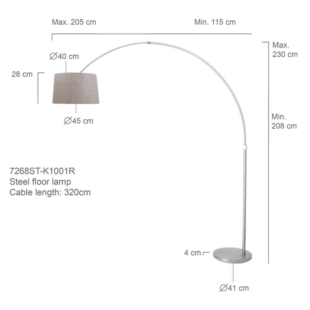 Arc lamp Gramineus gray with taupe lampshade Steinhauer 8712746092868