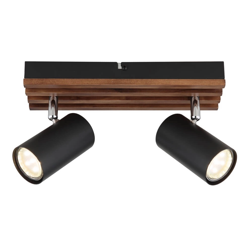 Ceiling lamp Kayden Double black with wood Globo 9007371528448