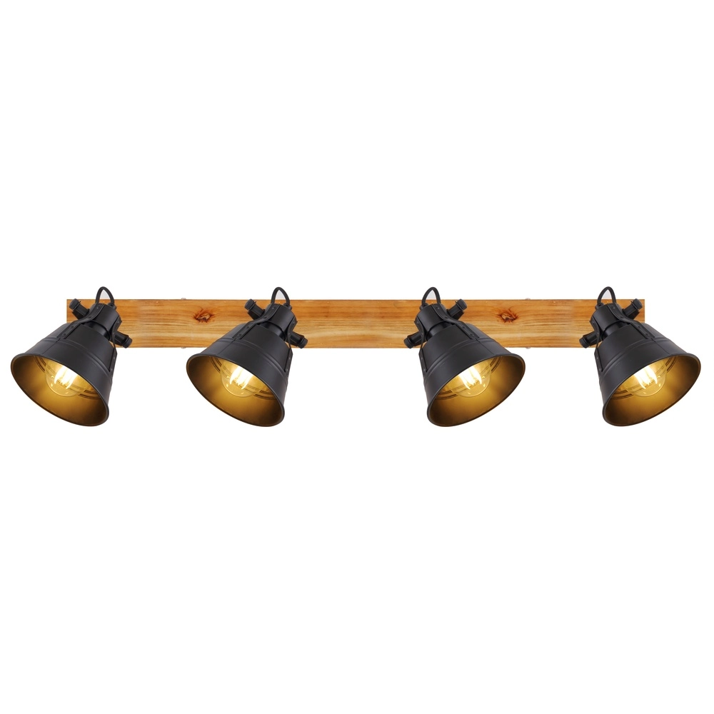 Country ceiling lamp Günther 4-light black with wood Globo 9007371404735