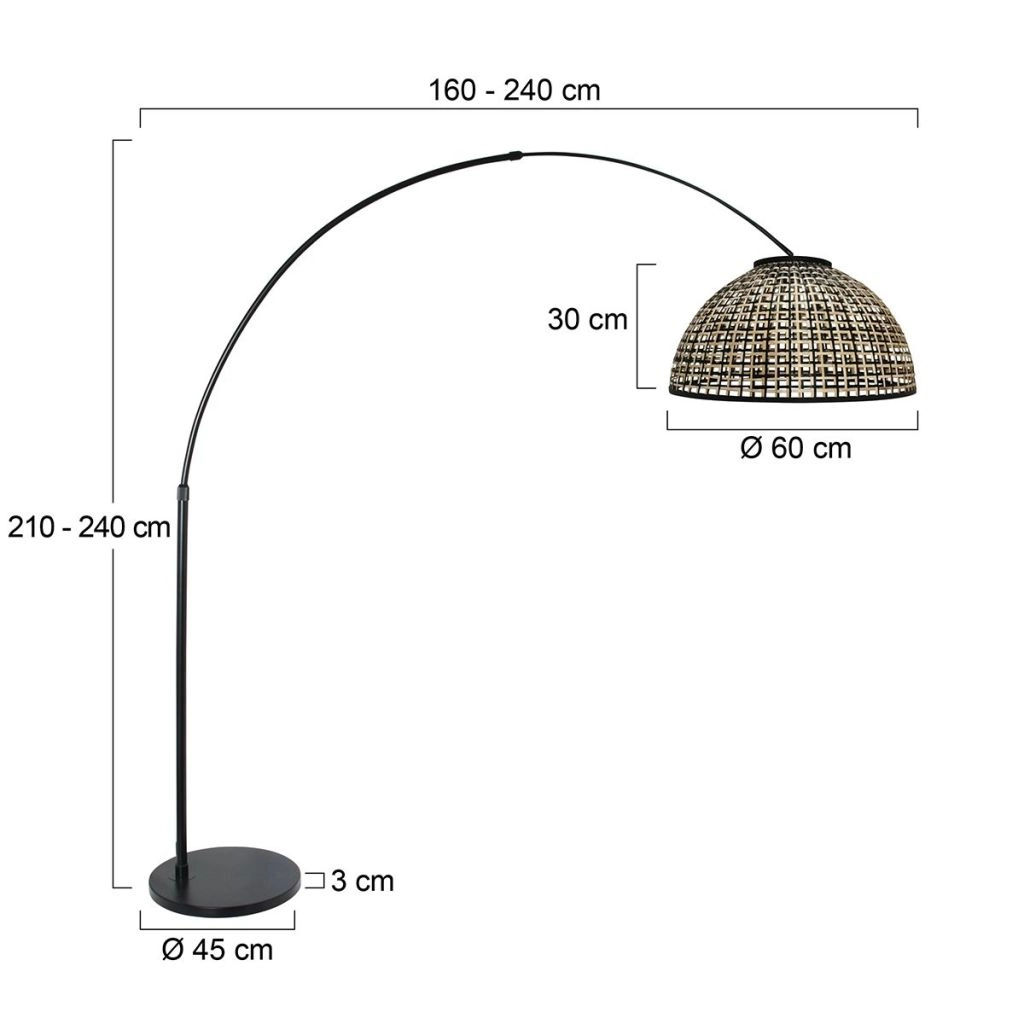 Black arc lamp Nox Light with bamboo shade Ø60cm Steinhauer 8712746183559