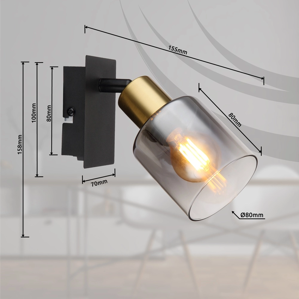Wall lamp Hollsy black with smoke glass Globo 9007371457847