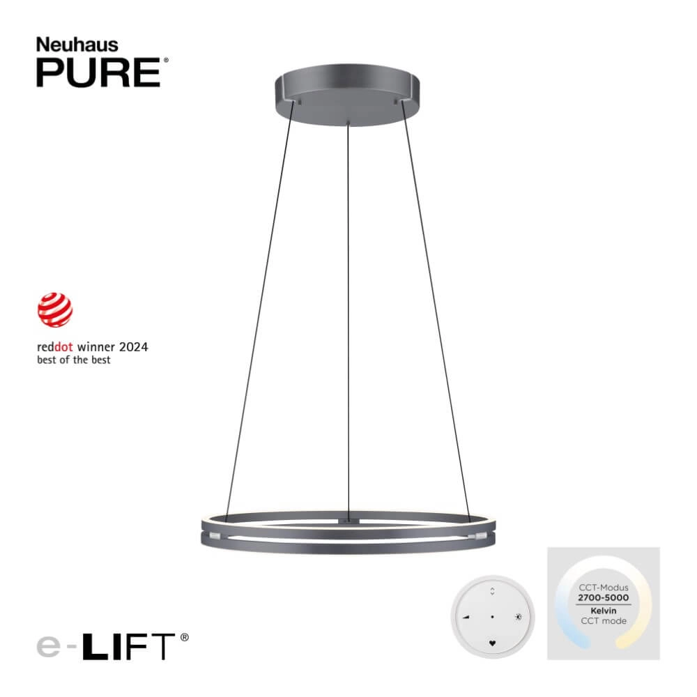 Sleek hanging lamp Pure E-Loop gray Ø 70cm Paul Neuhaus 4012248372289