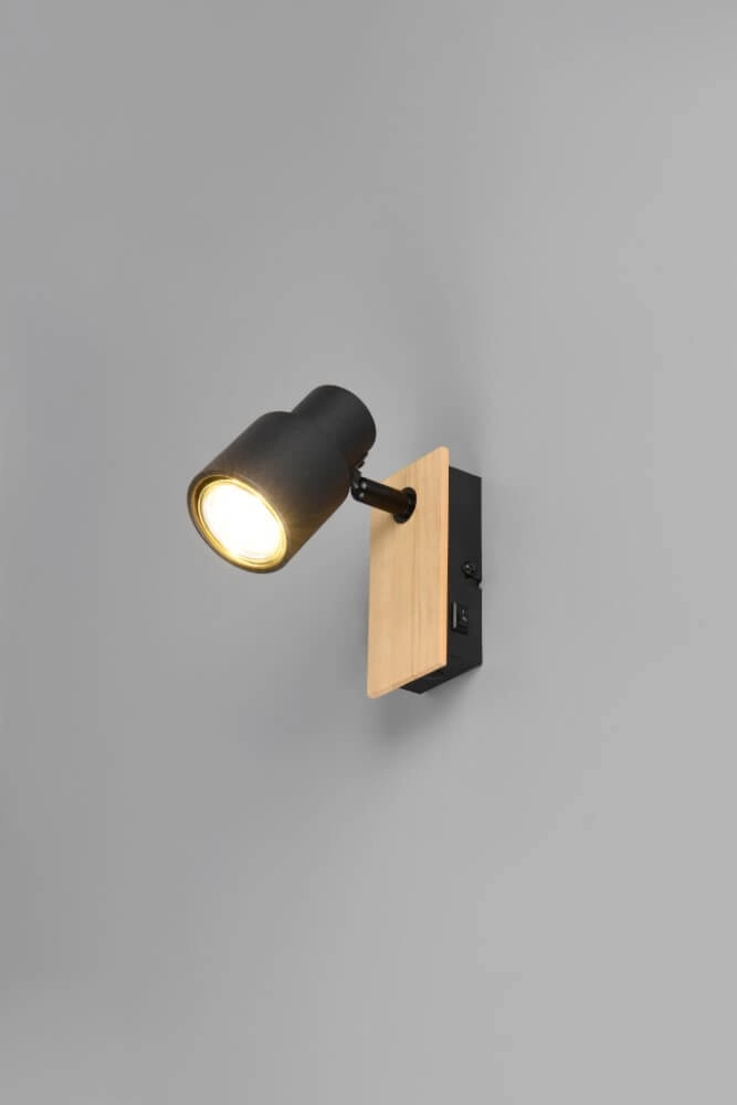 Design wall lamp Pierre black with wood Trio 4017807638158