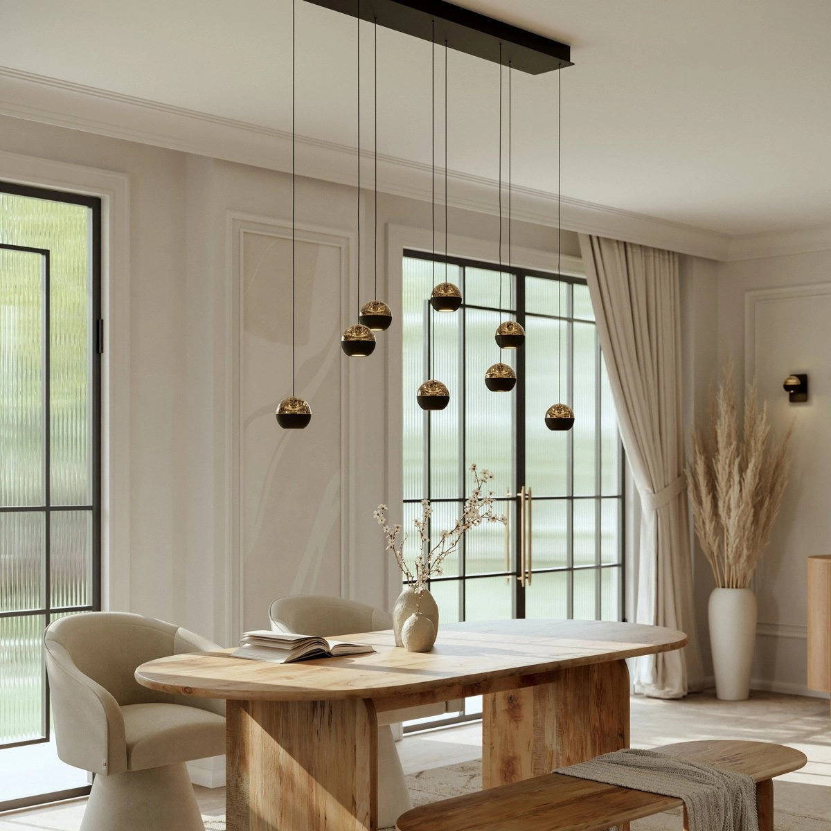 Dining table pendant lamp 115cm Belluno 8-Light LED - Black Steinhauer 8712746184020