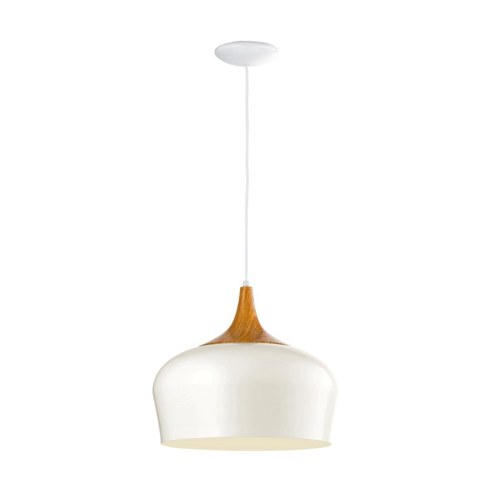Pendant lamp Obregon white with wood brown Eglo 9002759953836
