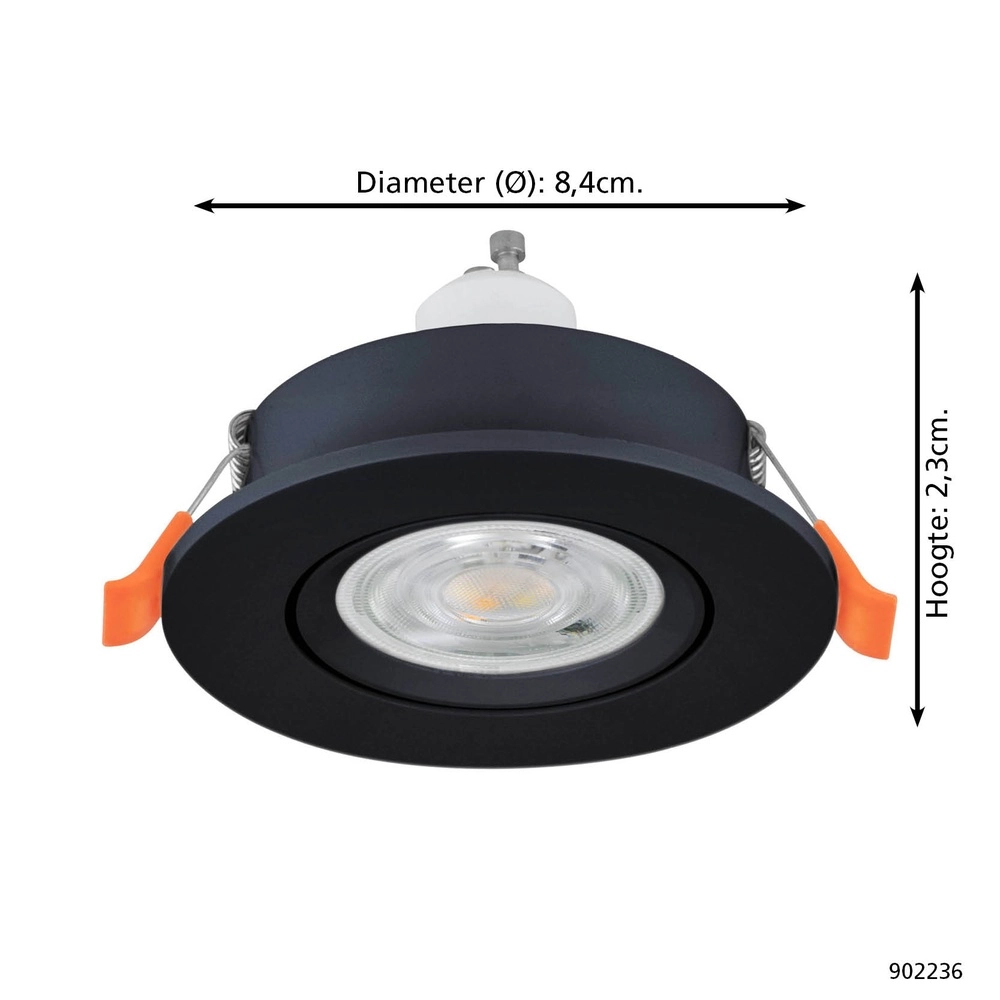 Recessed spotlight Barranco black Ø 8,4cm IP44 - 3000K Eglo 9008606359165