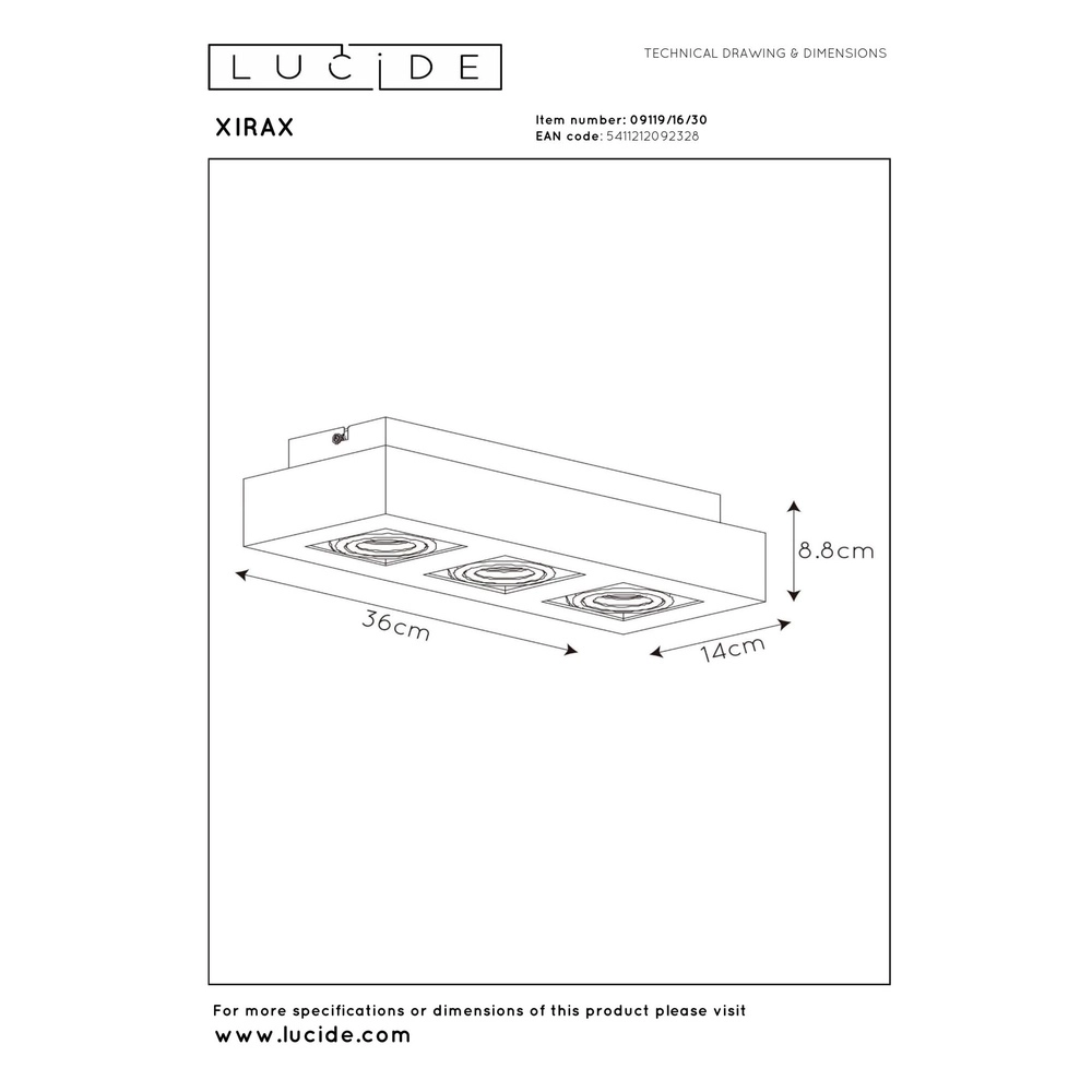 Ceiling spotlight Xirax 3 x 5W black Lucide 5411212092328