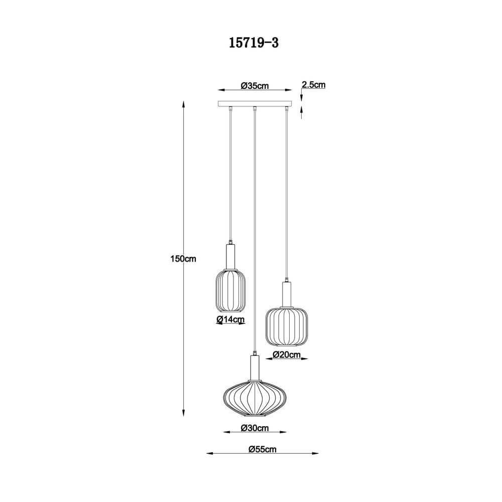 Pendant lamp Valletta with coloured glass 3-lights Globo 9007371455867
