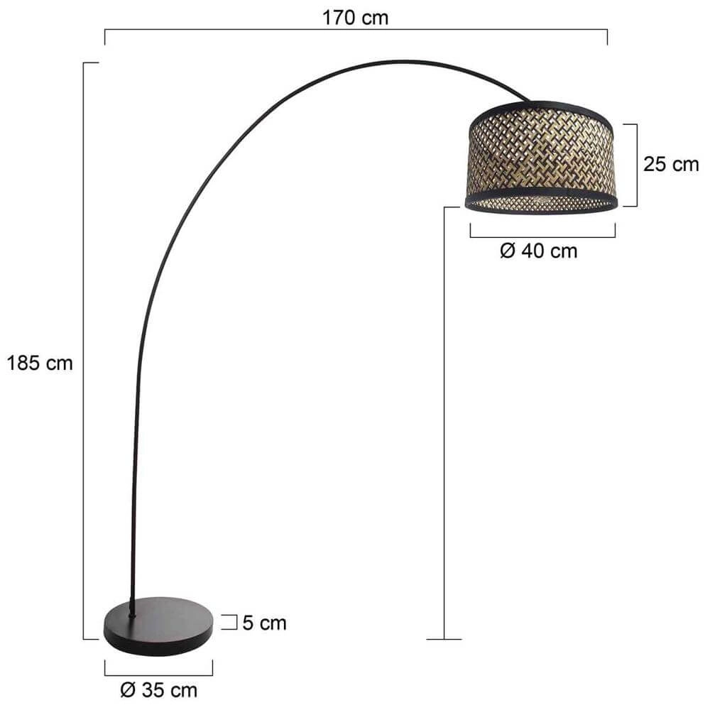 Arc lamp Solva black with bamboo shade Steinhauer 8712746172386