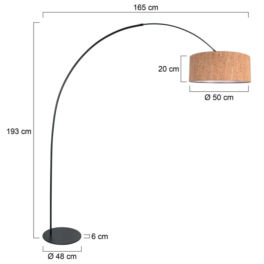 Black arc lamp Curve with cork cap Ø50cm Steinhauer 8712746180435