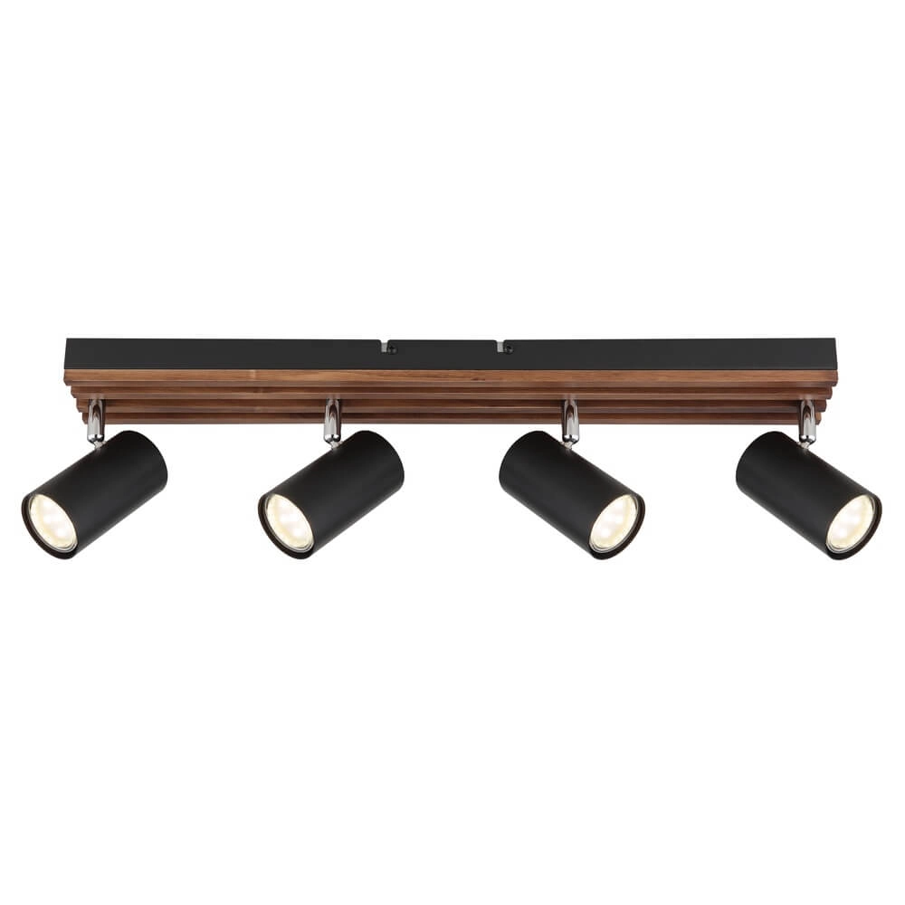 Ceiling lamp Kayden 4-light black with wood Globo 9007371533442