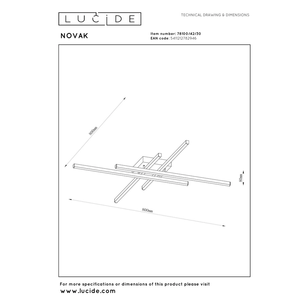 Modern ceiling lamp Novak black dimmable Lucide 5411212782946