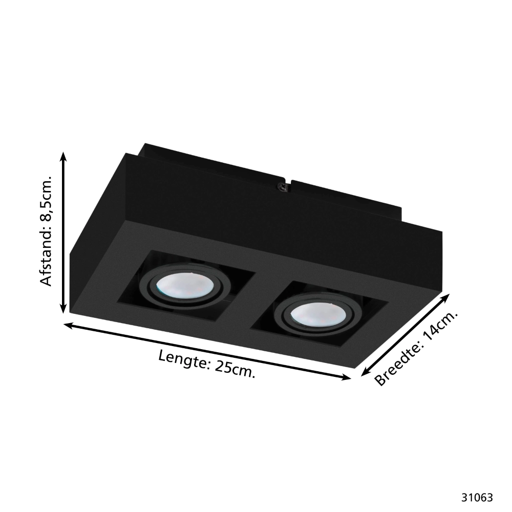 Black surface-mounted spotlight Mendoza 2-light Eglo 9002759310639